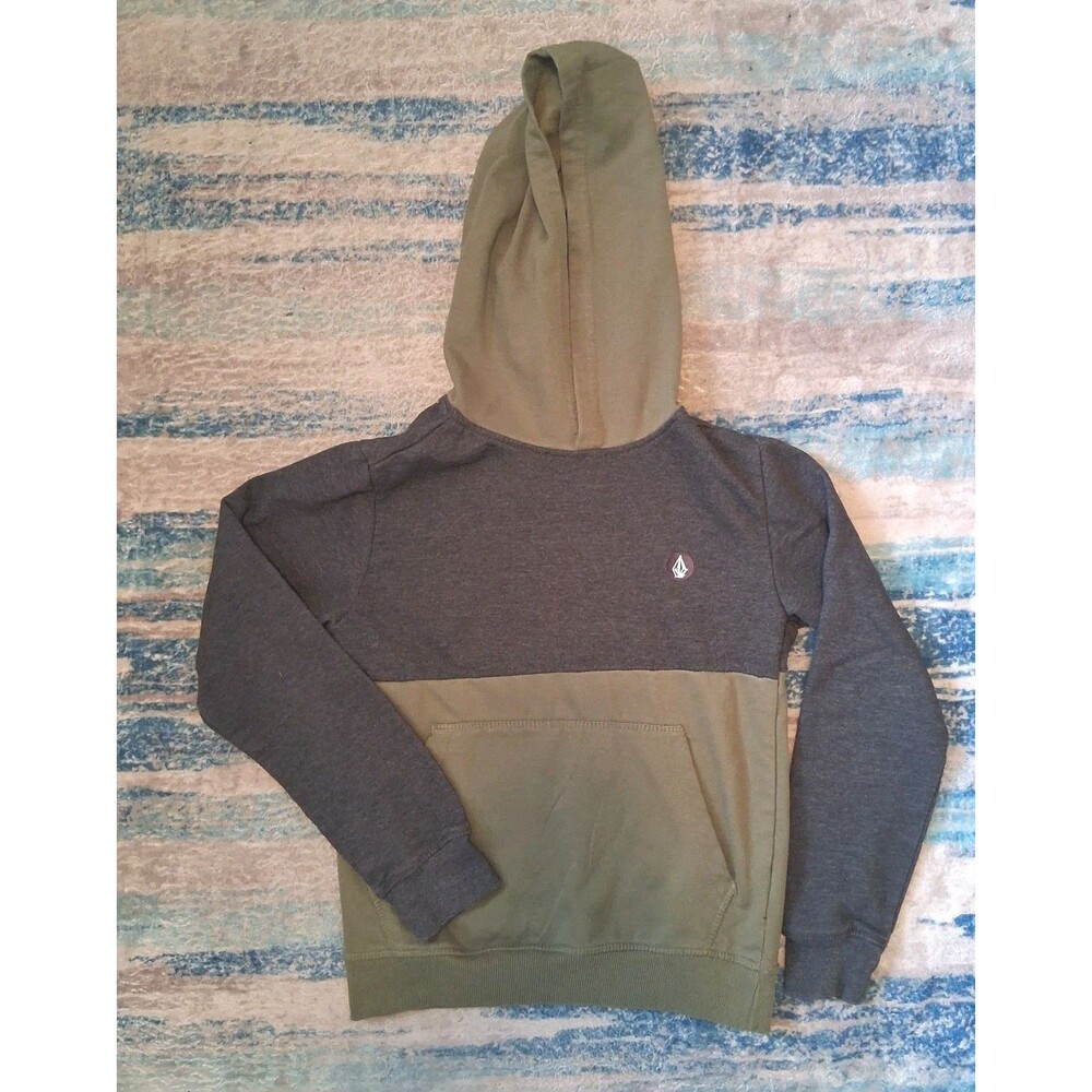 Volcom Hoodie Youth Boys Size Small Pullover Green Black Colorblock Skate Surf